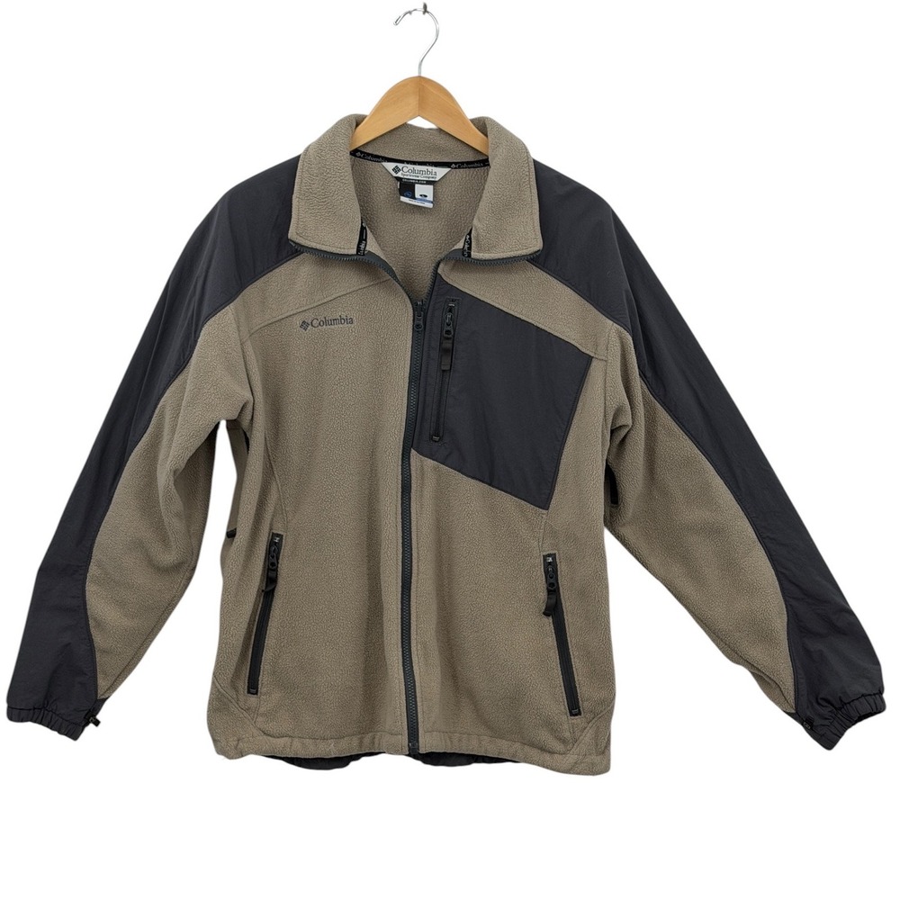 Columbia Sportswear Fleece Jacket VTG Mens SZ L Grey Brown Outdoor Full Zip Fall